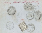 Weil keine Absenderangaben vorhanden waren, wurde der Brief in Stuttgart bei der „Commission für Retourbriefe“(Inschrift der Verschlussmarke) amtlich geöffnet. Der „R.amtm. Hamm in Kocherstetten“ (roter Vermerk, rückseitig), erhielt den Brief zurück. Weil keine Absenderangaben vorhanden waren, wurde der Brief in Stuttgart bei der „Commission für Retourbriefe“(Inschrift der Verschlussmarke) amtlich geöffnet. Der „R.amtm. Hamm in Kocherstetten“ (roter Vermerk, rückseitig), erhielt den Brief zurück.